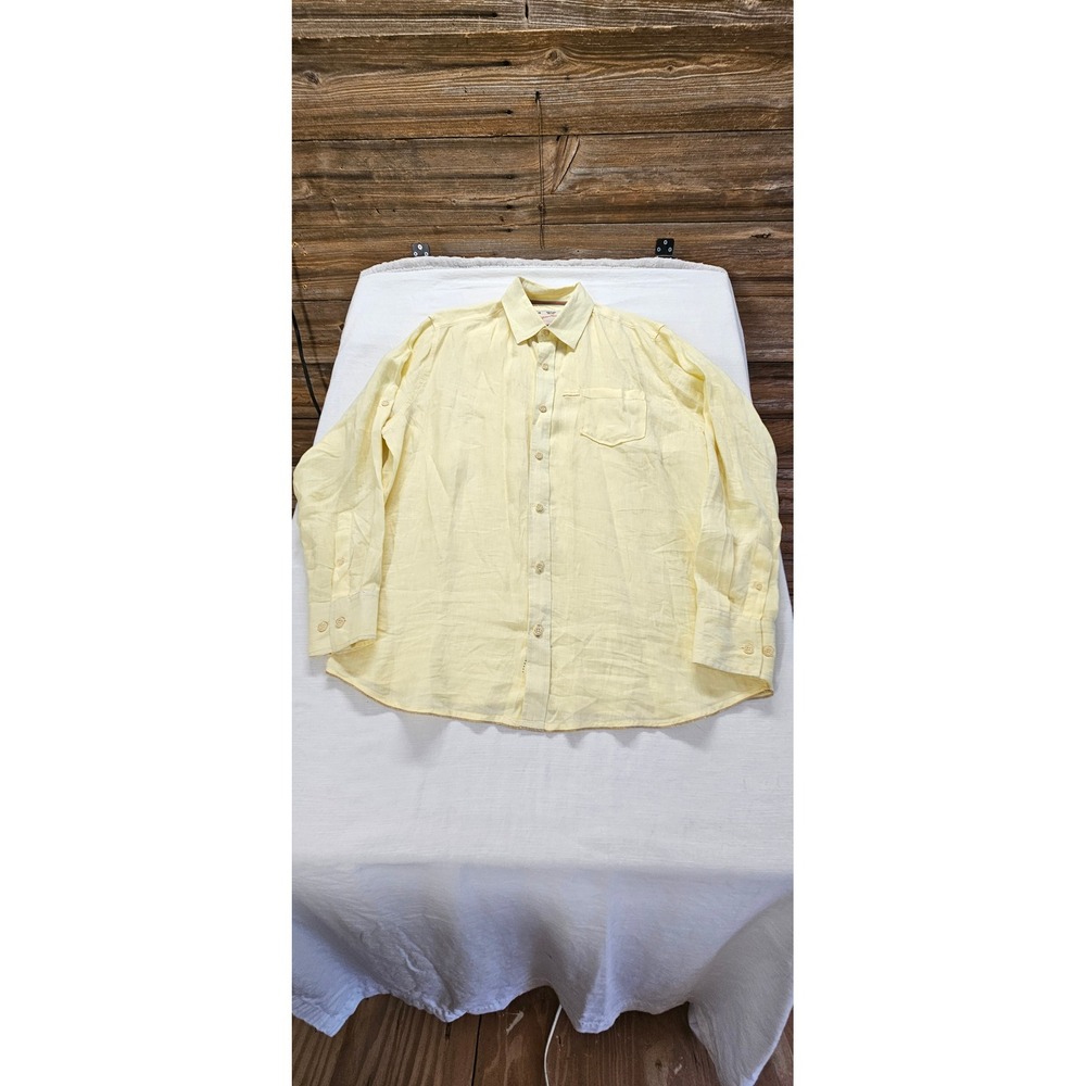 Margaritaville Mens Large Yellow 100% Linen Long Sleeve Button Down Shirt LG